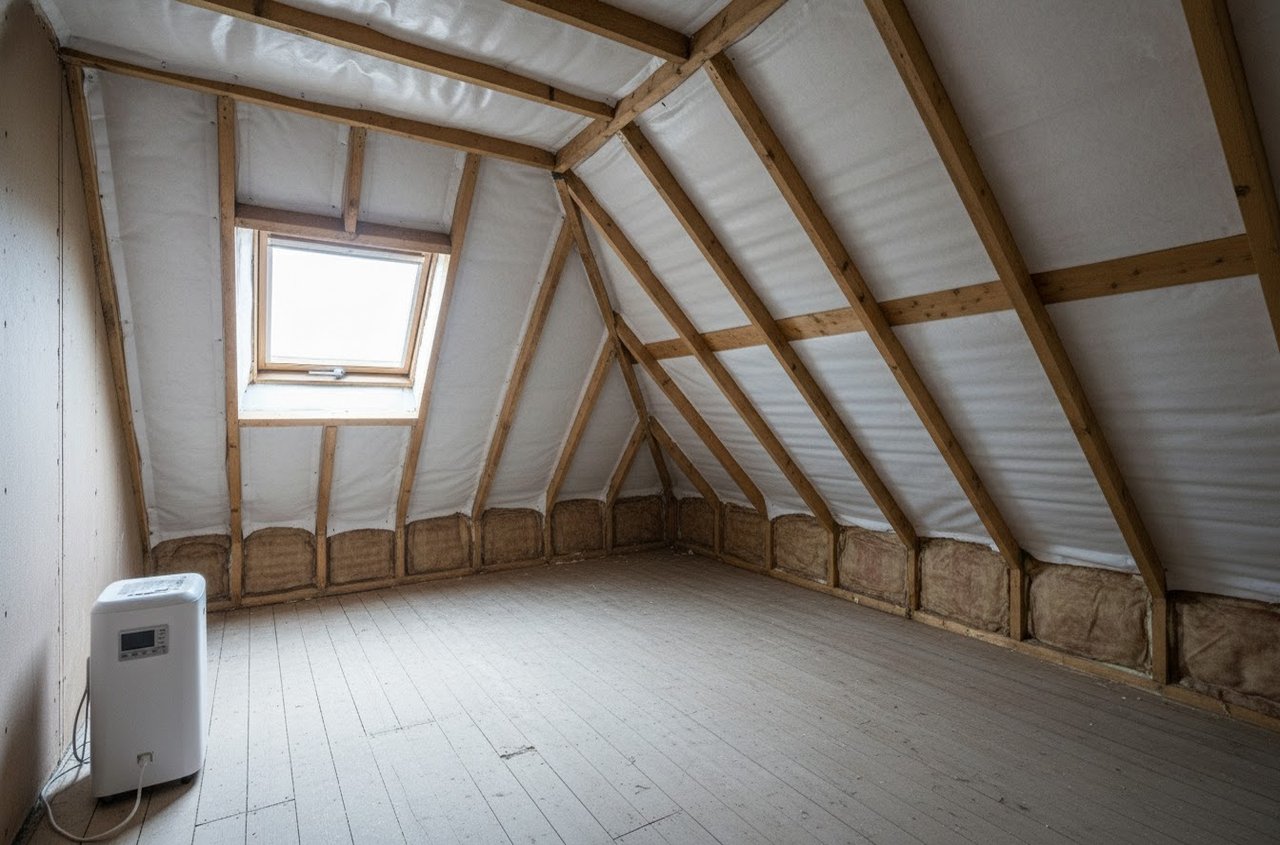 spray foam removal service completed, loft structure fully restored with exposed timber rafters and improved roof ventilation