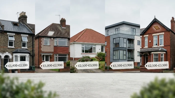 Spray foam removal cost UK 2026 by property type - Victorian terrace £1,400-£2,100, 1930s semi £1,800-£2,900, bungalow £2,500-£3,500, modern apartment £1,500-£3,900