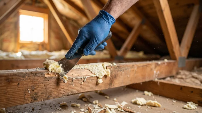 Loft insulation removal in Southampton attic by professional contractor