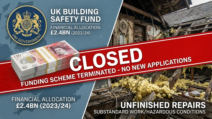 Spray foam government scheme closed - UK homeowners in 2026 left dealing with insulation defects and removal costs after energy efficiency grants ended, showing closed grant documents and roof insulation