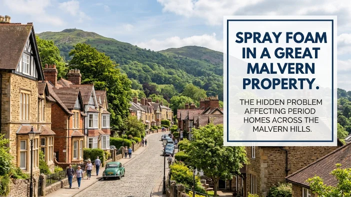 Spray foam in a Great Malvern property - period homes and Victorian houses across the Malvern Hills street showing the hidden problem affecting historic buildings