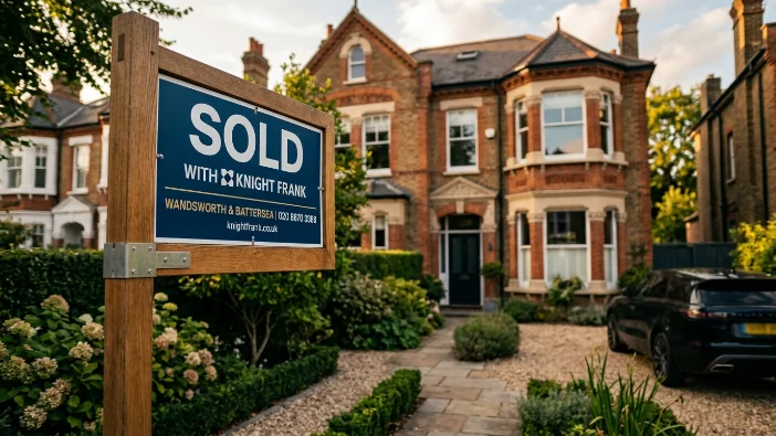 Spray foam removal Wandsworth - Knight Frank sold sign in front of a Victorian property in London's most active property market, highlighting the risk of stalled sales due to insulation issues